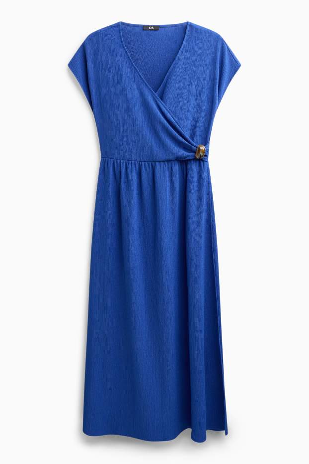 Donna - Vestito fit & flare con scollo a V - tessuto tramato - blu