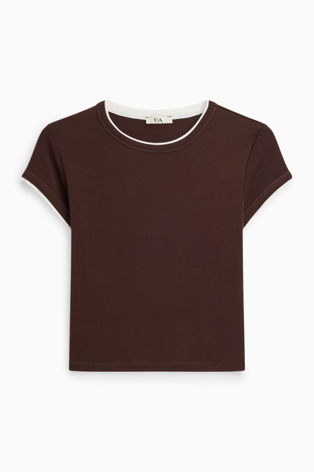 Damen - T-Shirt - Slim Fit - 2-in-1-Look - braun