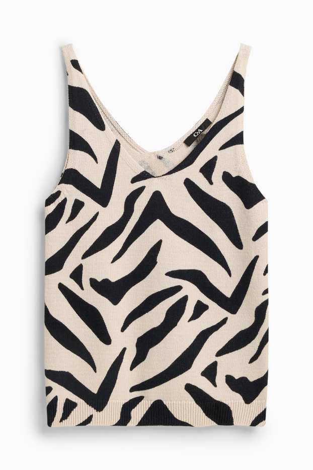 Donna - Top in maglia con scollo a V - tessuto tramato - nero / beige