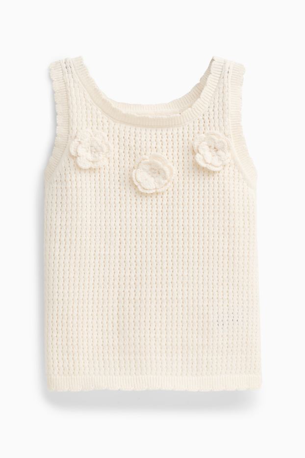 Baby: meisjes - Bloem - gehaakte babytop - crèmekleurig
