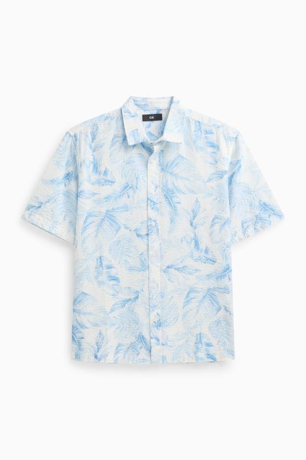 Hommes - Chemise - regular fit - col kent - à motif - blanc / bleu clair