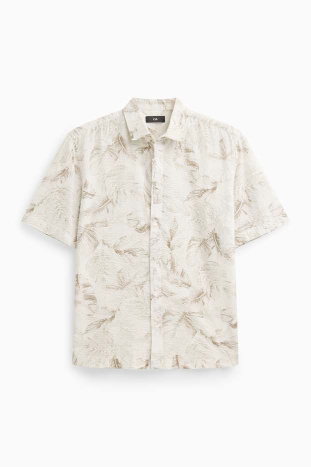 Uomo - Camicia - regular fit - collo all'italiana - fantasia - bianco / beige