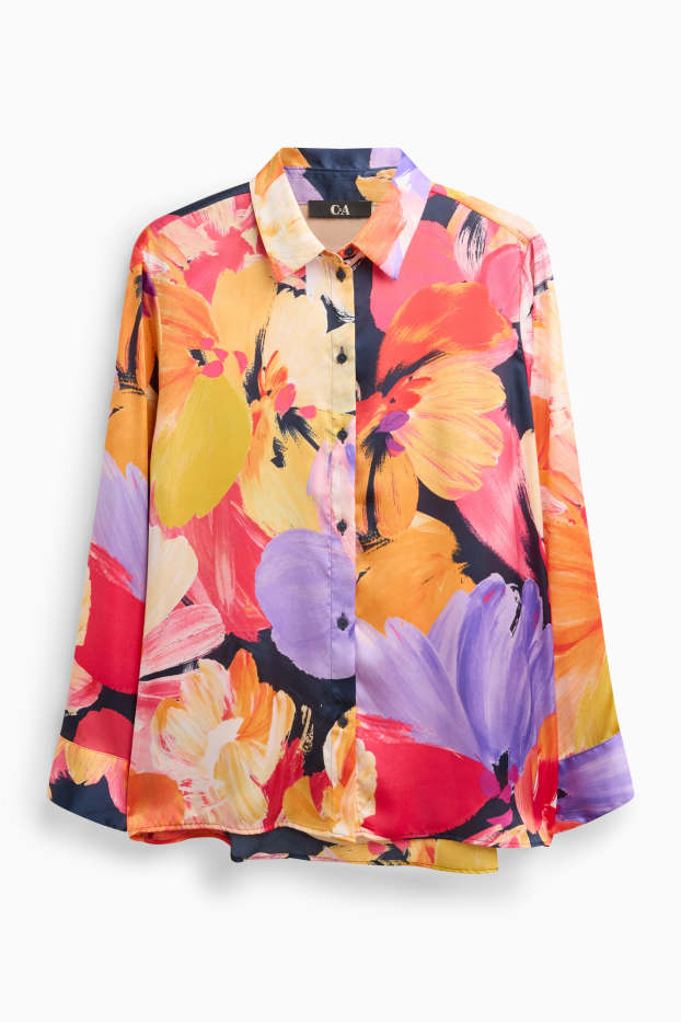 Damen - Bluse - geblümt - pink / orange