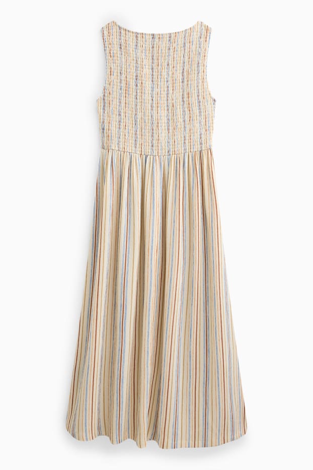 Women - Fit & flare dress - striped - textured - smocked - yellow