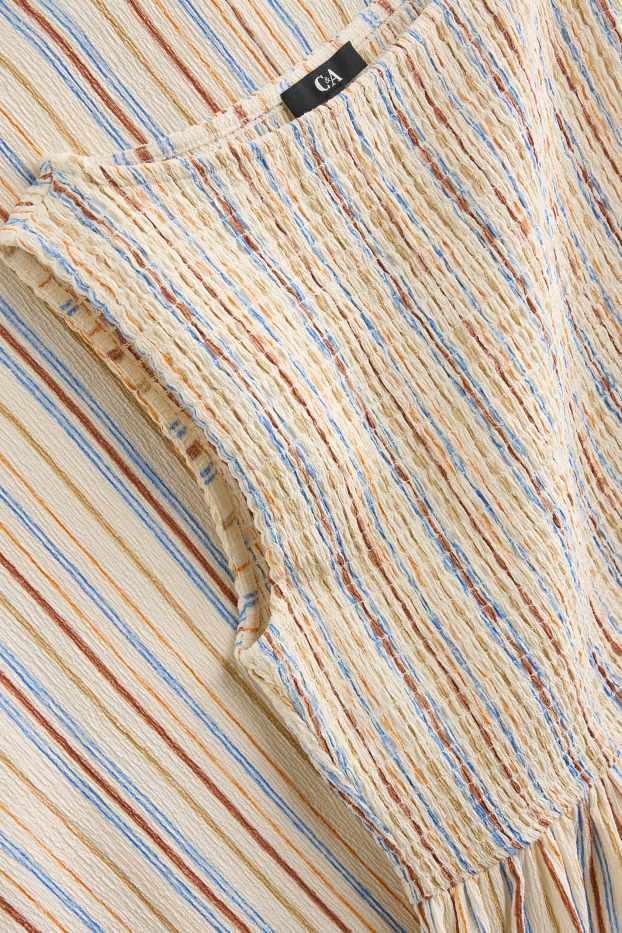 Women - Fit & flare dress - striped - textured - smocked - yellow