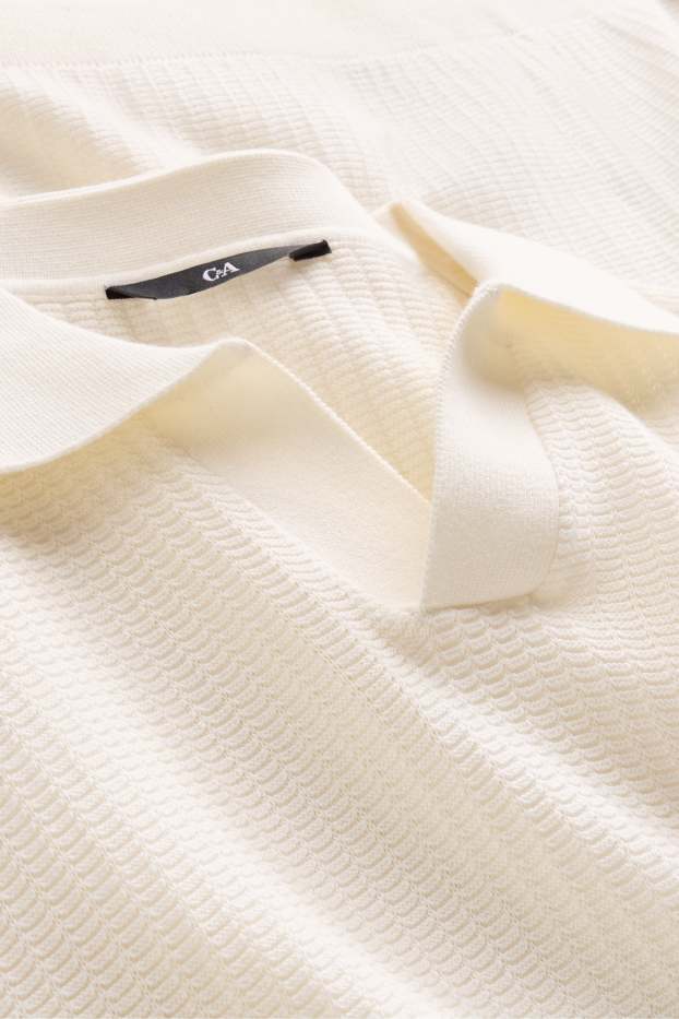 Heren - Gebreid poloshirt - relaxed fit - met structuur - crème wit
