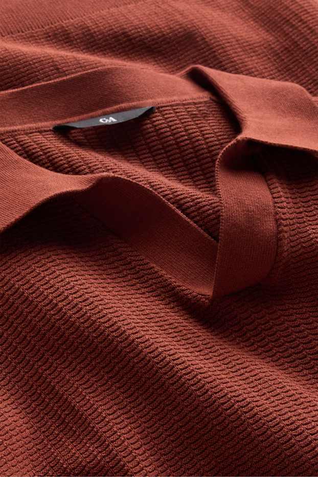 Heren - Gebreid poloshirt - relaxed fit - met structuur - bruin