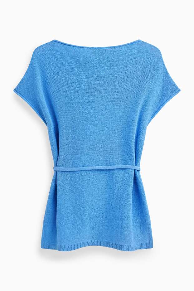 Femmes - Pull en maille - manches courtes - bleu