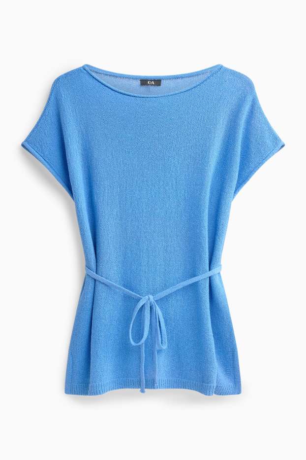 Femmes - Pull en maille - manches courtes - bleu