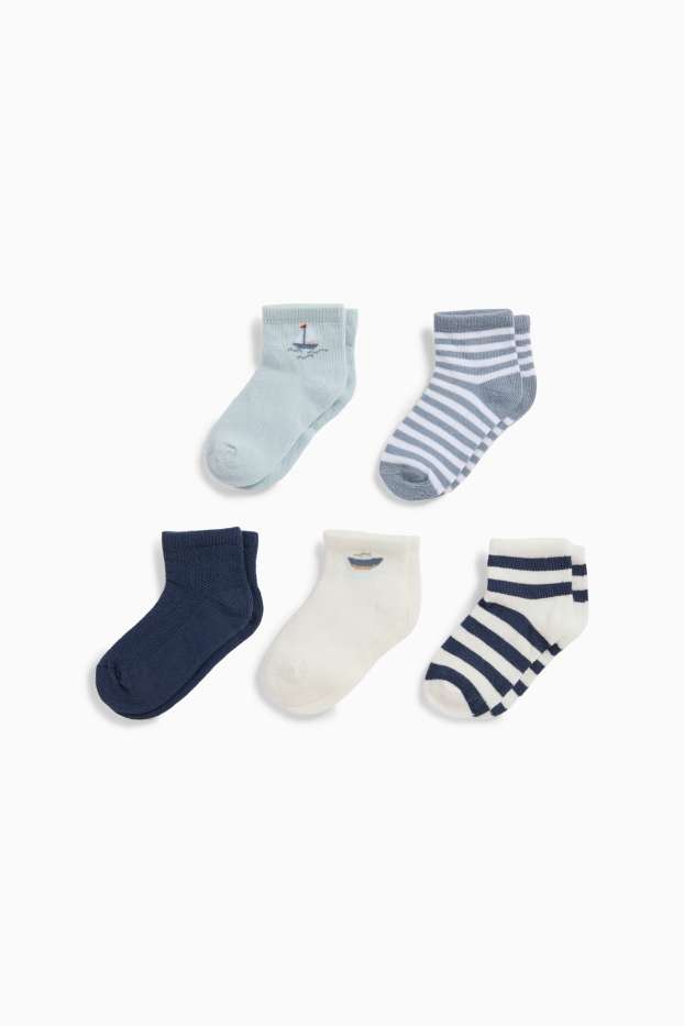 Baby Buben - Multipack 5er - Segelschiffchen - Baby-Socken mit Motiv - blau
