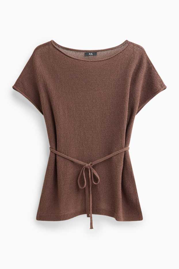 Femmes - Pull en maille - manches courtes - marron