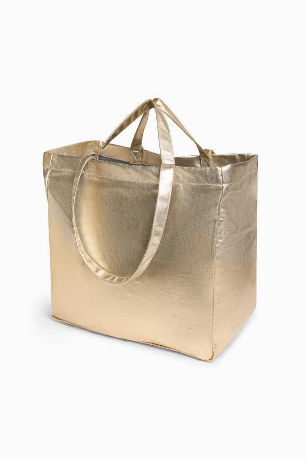 Donna - Shopper grande - effetto brillante - oro