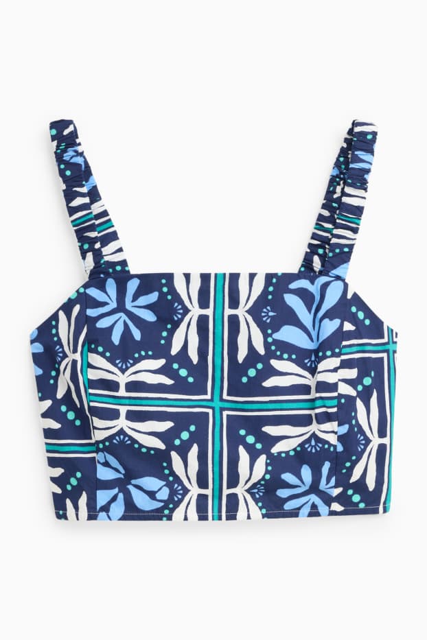 Femei - Bluză fără mâneci crop - cu model - albastru