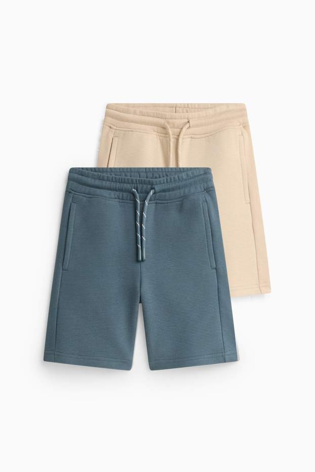 Kinder Jungen - Multipack 2er - Sweatshorts - gerippt - beige / blau