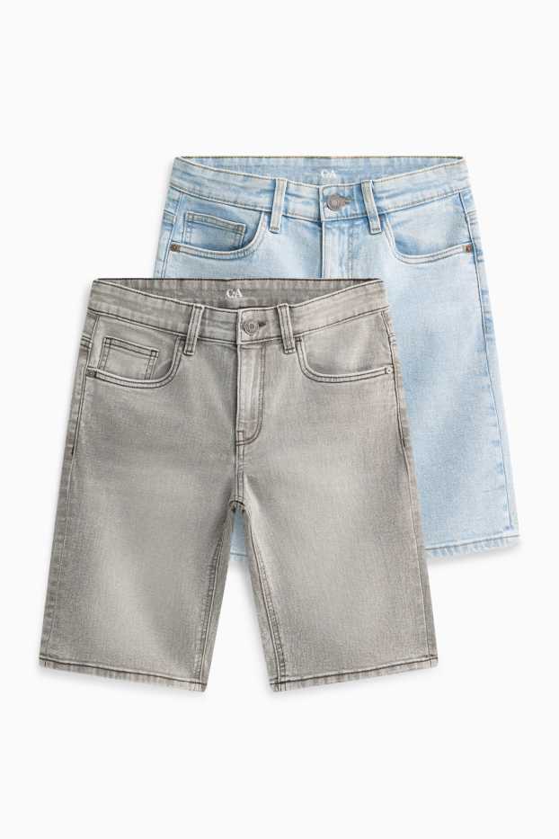 Kinder Buben - Multipack 2er - Jeans-Bermudas - helljeansgrau