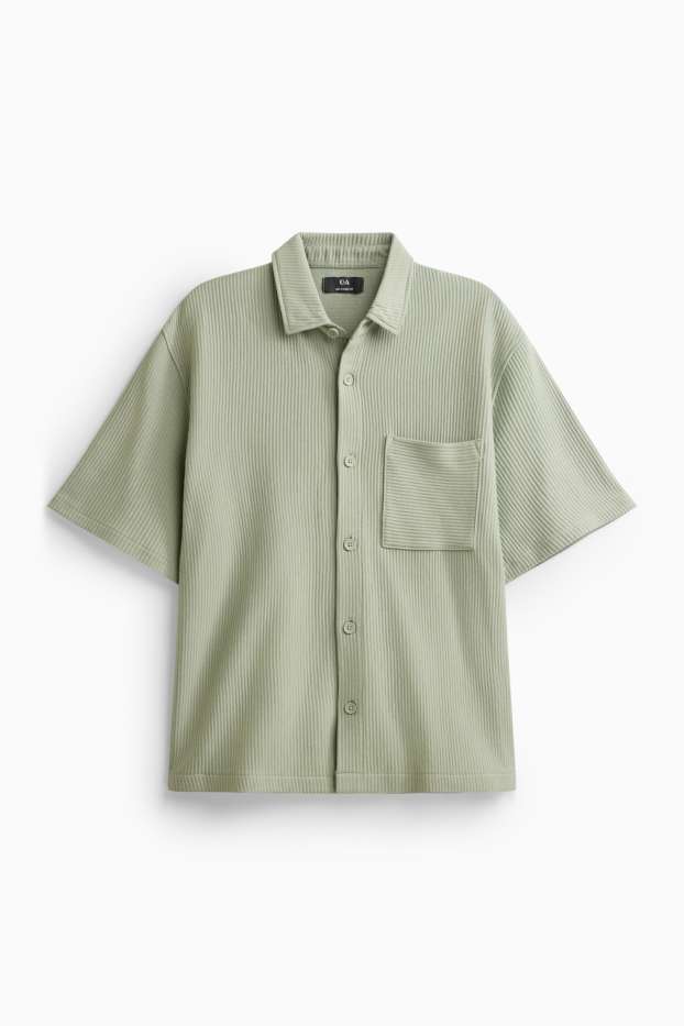 Men - Shirt - relaxed fit - kent collar - ribbed - light green