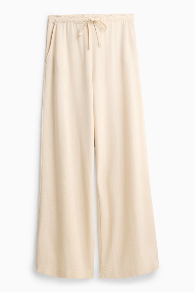 Femei - Pantaloni de stofă cu conținut de in - talie medie - loose fit - crem