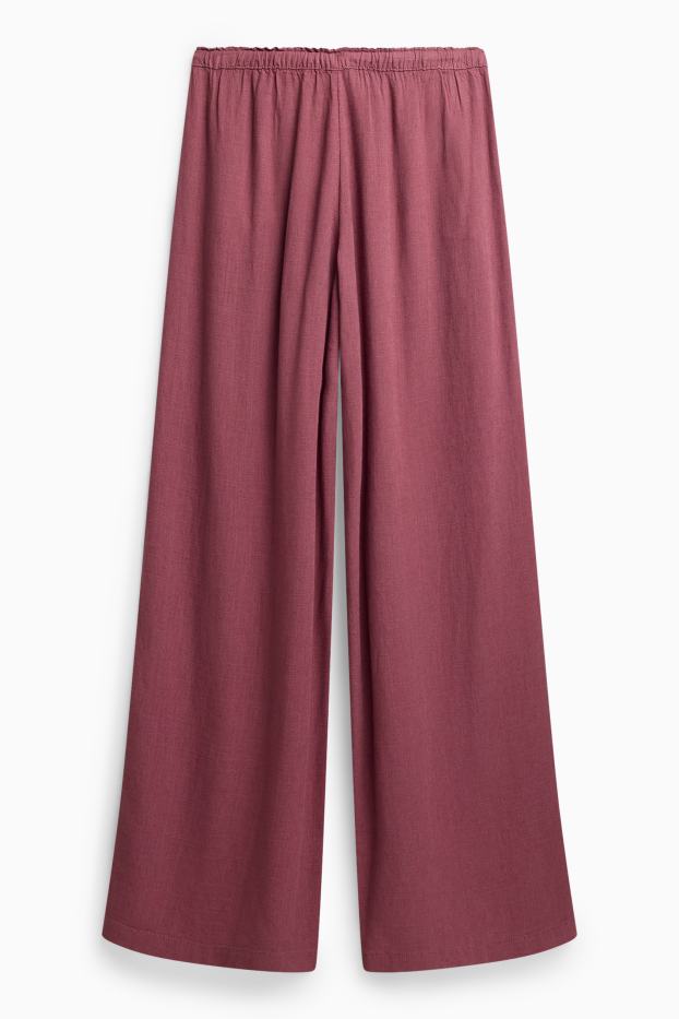Damen - Stoffhose mit Leinen-Anteil - High Waist - Wide Leg - dunkelrot