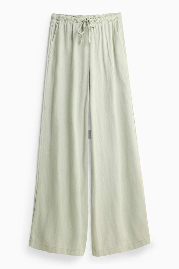Damen - Stoffhose mit Leinen-Anteil - High Waist - Wide Leg - grün
