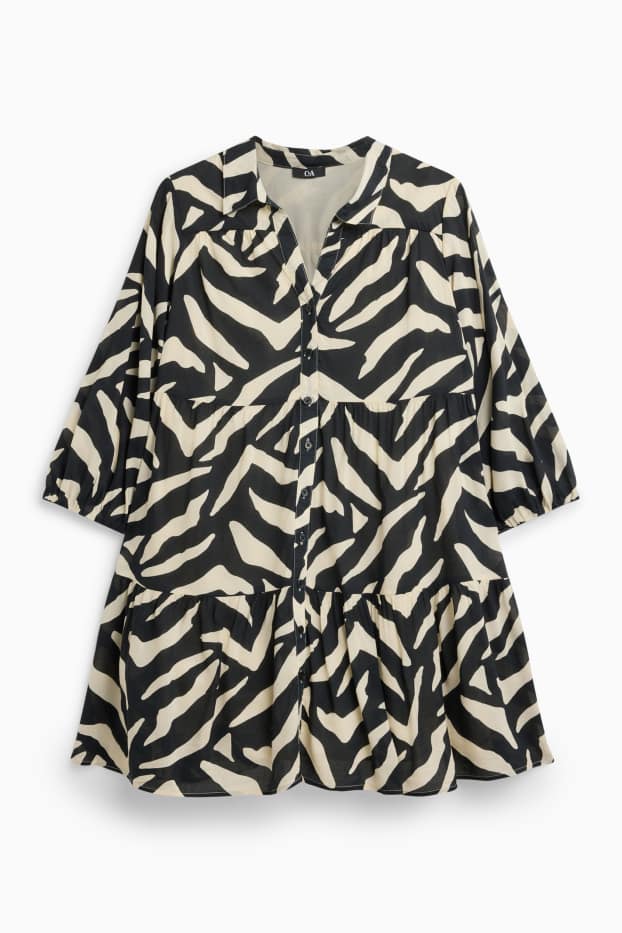 Damen - A-Linien Kleid - gemustert - weiß / schwarz