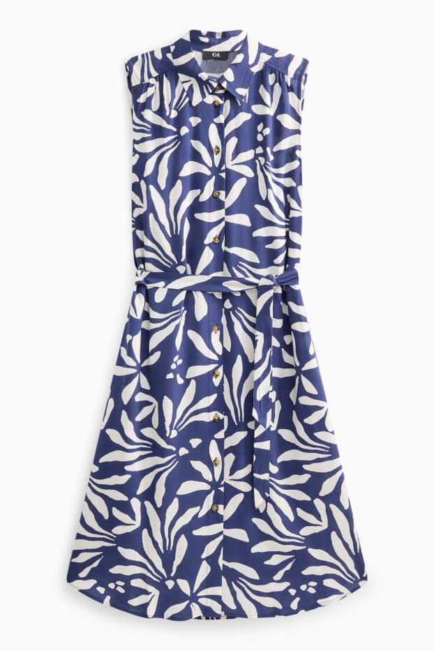 Femmes - Robe en viscose - à fleurs - bleu / blanc
