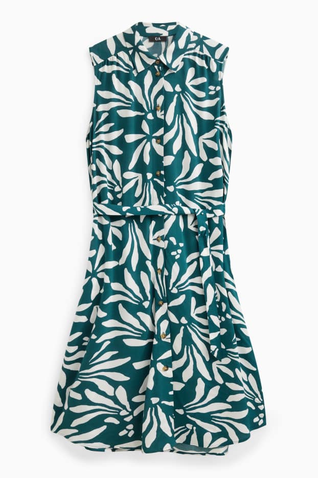 Damen - Viskose-Kleid - geblümt - weiß / grün