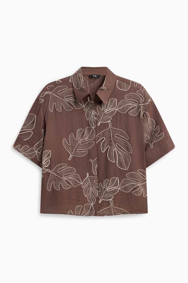 Women - Shirt blouse - patterned - brown