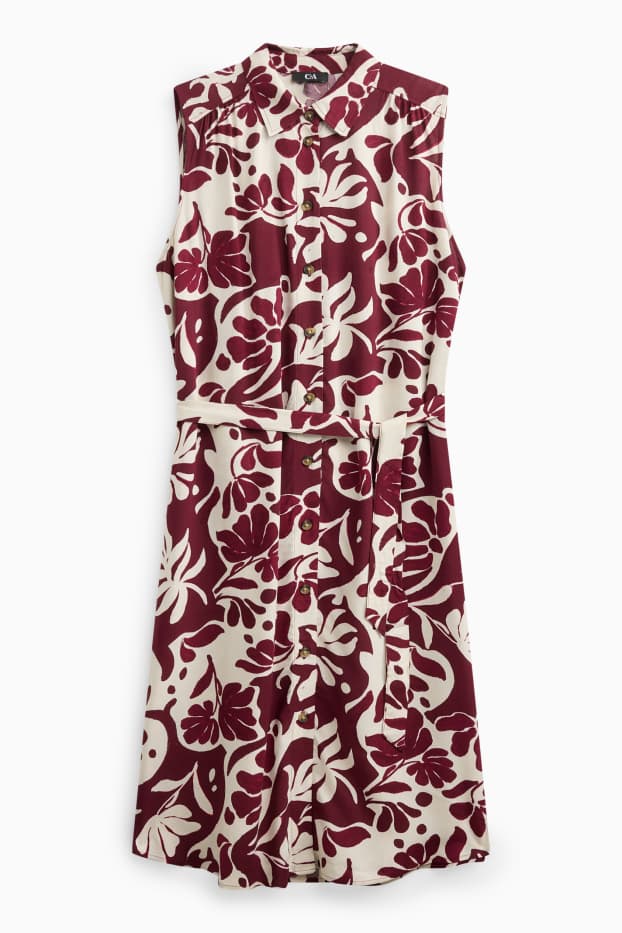 Damen - Viskose-Kleid - geblümt - weiß / rot