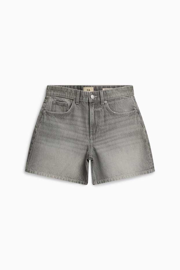 Women - Denim shorts - mid-rise waist - gray