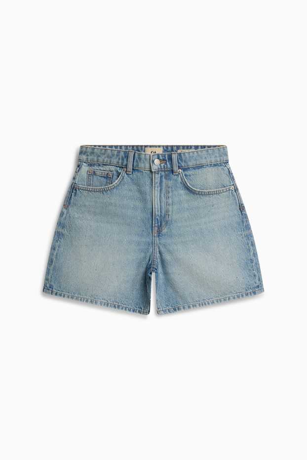 Donna - Shorts di jeans con strass - vita media - blu