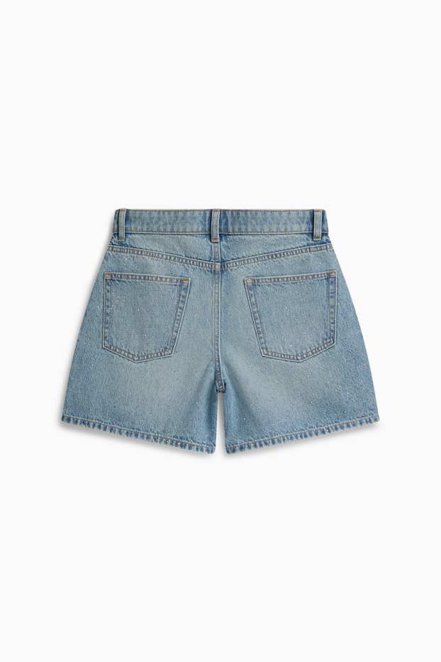 Donna - Shorts di jeans con strass - vita media - blu