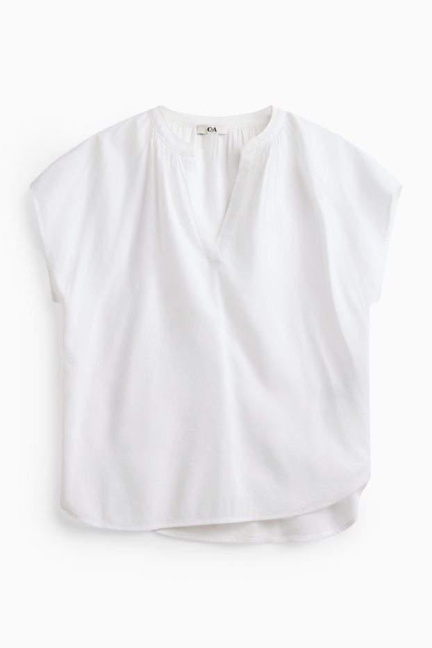 Damen - Bluse mit V-Ausschnitt - weiß