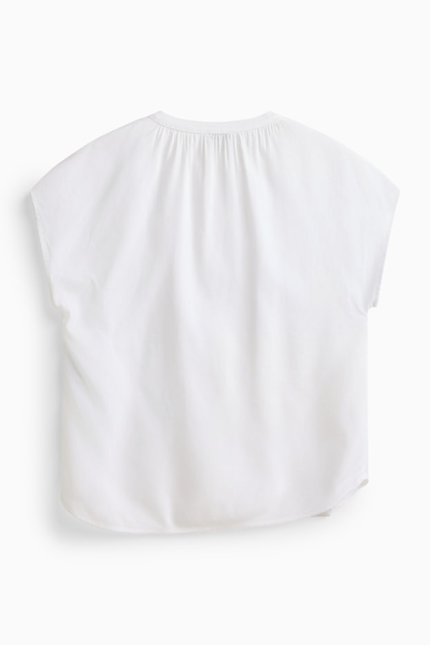 Damen - Bluse mit V-Ausschnitt - weiß