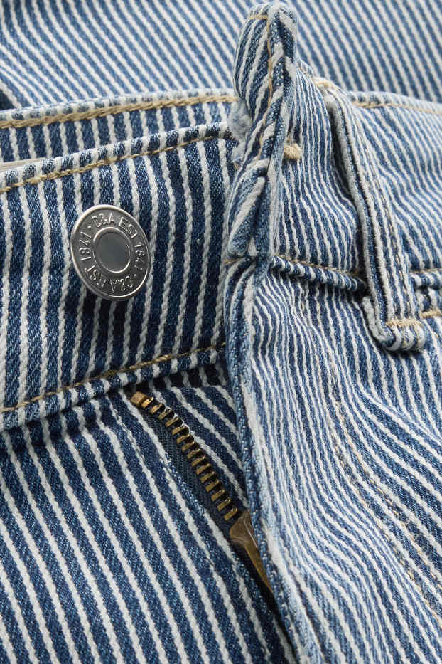 Dames - Capri jeans - mid waist - slim fit - gestreept - blauw / wit