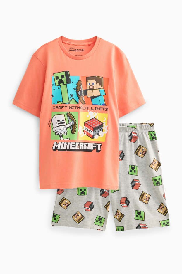 Kinder Jungen - Minecraft - Shorty-Pyjama - 2 teilig - orange / grau