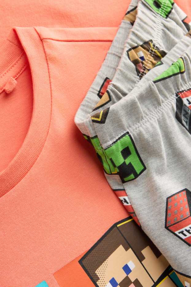 Kinder Jungen - Minecraft - Shorty-Pyjama - 2 teilig - orange / grau