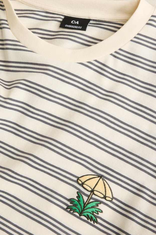 Hommes - T-shirt - Oversize - à rayures - beige