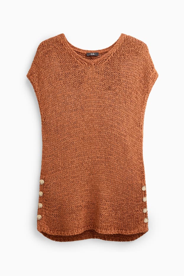 Damen - Strickpullover - kurzarm - terracotta
