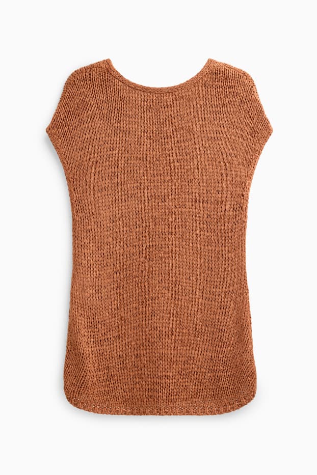 Damen - Strickpullover - kurzarm - terracotta