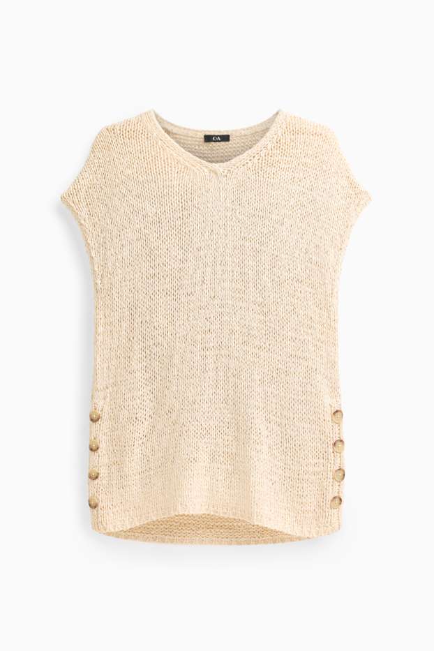Women - Knitted jumper - short sleeve - cremewhite