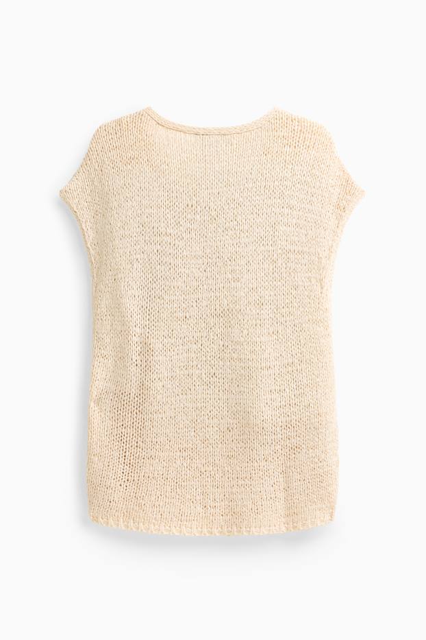 Women - Knitted jumper - short sleeve - cremewhite