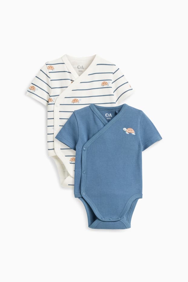 Bébés garçons - Lot de 2 - tortues - bodys croisés bébé - blanc