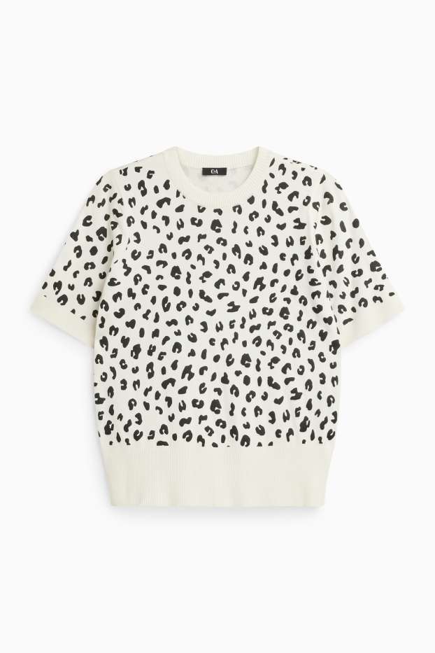 Donna - Maglione - a maniche corte - stampa leopardata - bianco / nero
