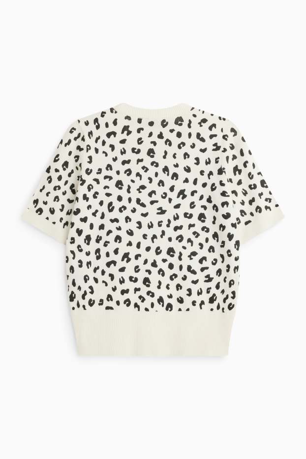 Donna - Maglione - a maniche corte - stampa leopardata - bianco / nero