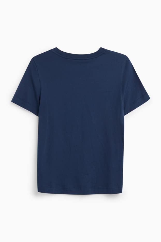 Femmes - T-shirt avec pierres de strass - regular fit - effet brillant - bleu foncé