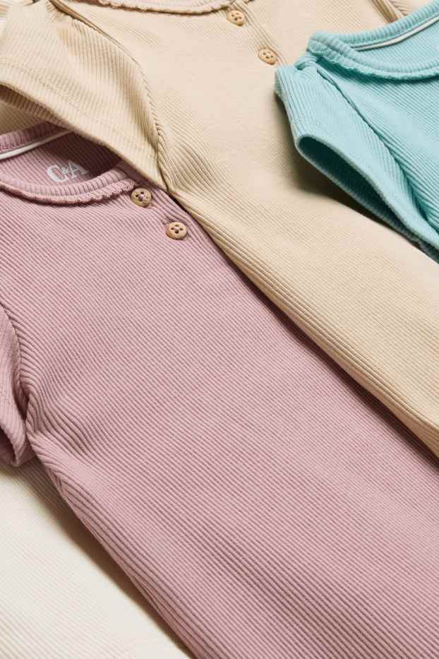 Bébés filles - Lot de 4 - T-shirts bébé - finition côtelée - rose / bleu