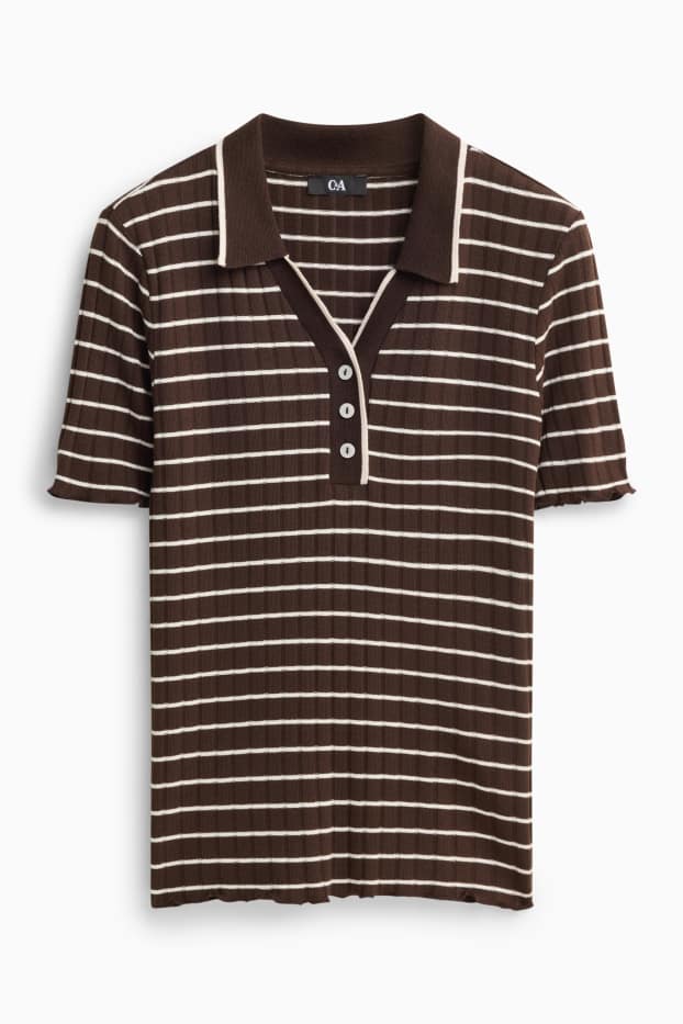 Damen - Poloshirt - Regular Fit - gerippt - gestreift - braun