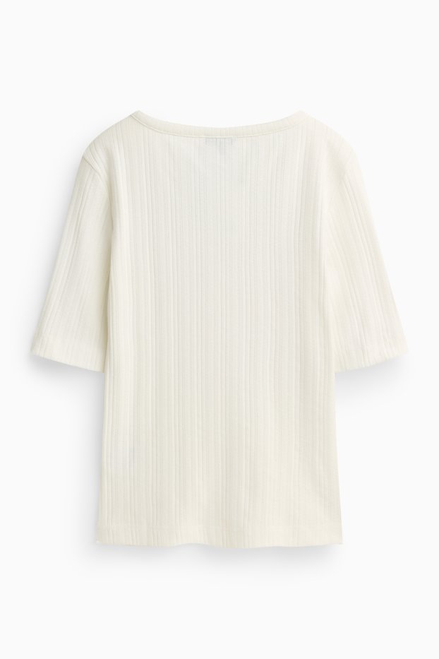 Damen - Henley-Shirt - Regular Fit - gerippt - weiß