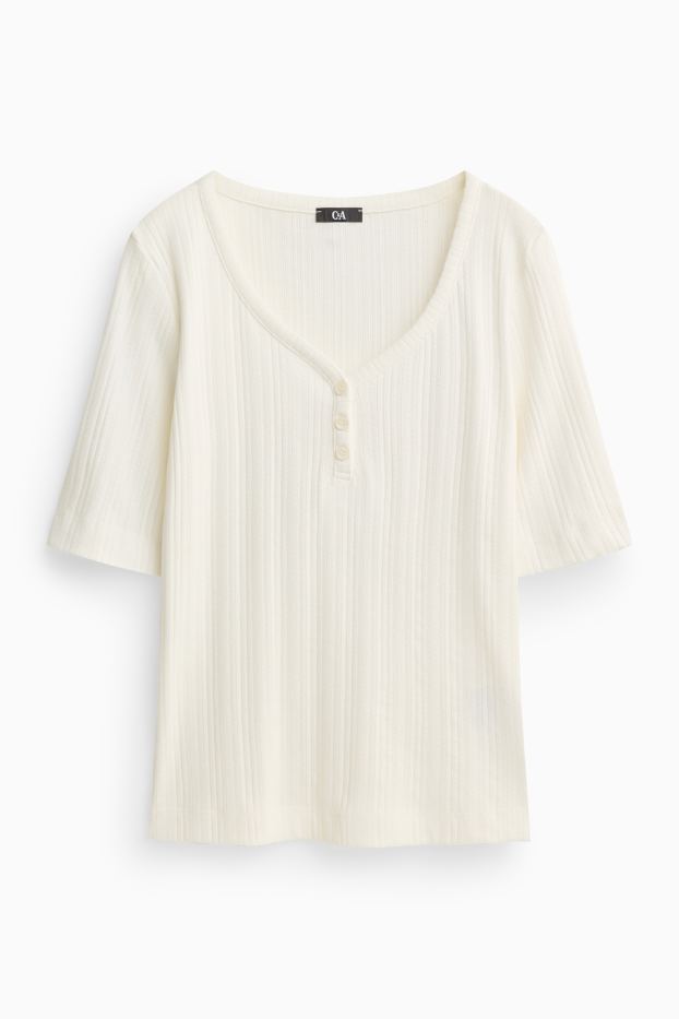 Damen - Henley-Shirt - Regular Fit - gerippt - weiß