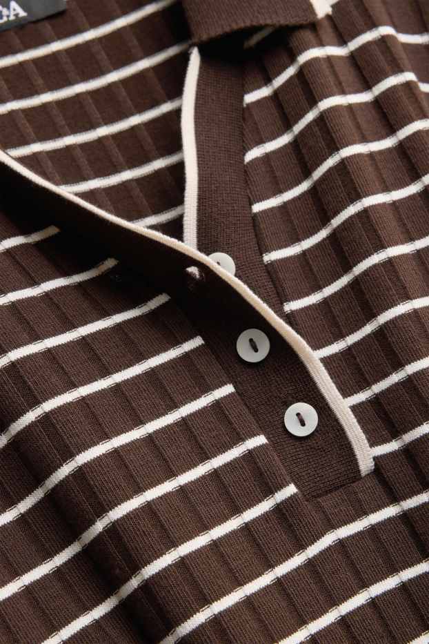 Damen - Poloshirt - Regular Fit - gerippt - gestreift - braun